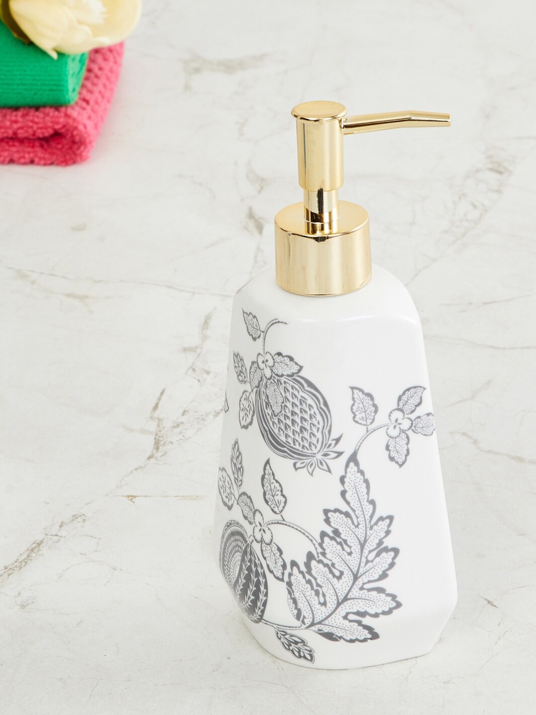 

Home Centre White & Grey Printed Organic Heritage Ceramic Soap Dispenser