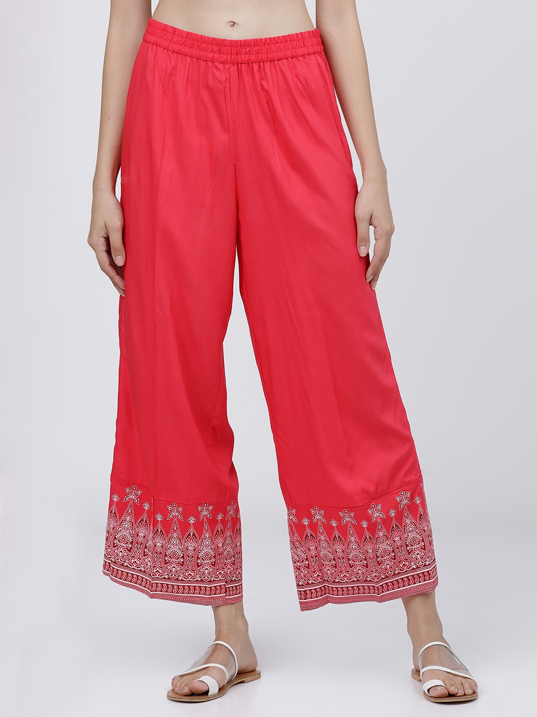 

Vishudh Women Pink & Maroon Ethnic Motifs Hem Design Ethnic Palazzos