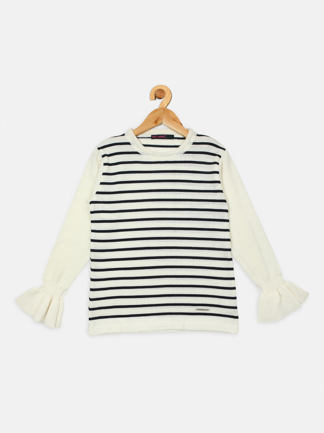 

Nins Moda Girls White & Black Striped Regular Top