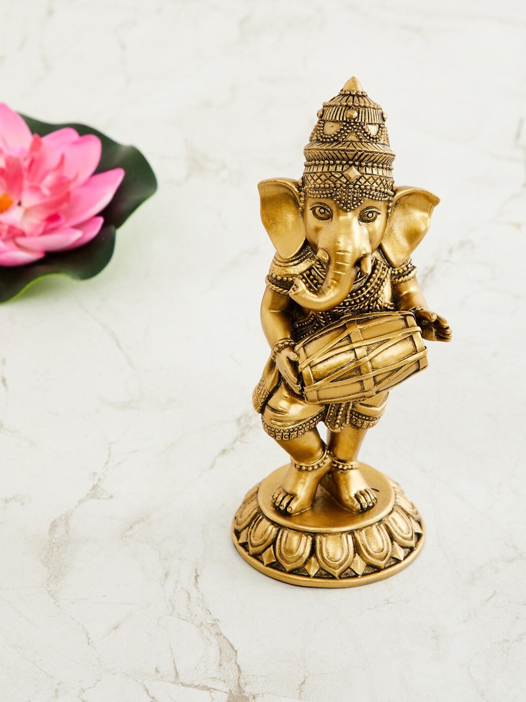 

Home Centre Gold-Toned Ganesha With Dholak Figurine Showpiece