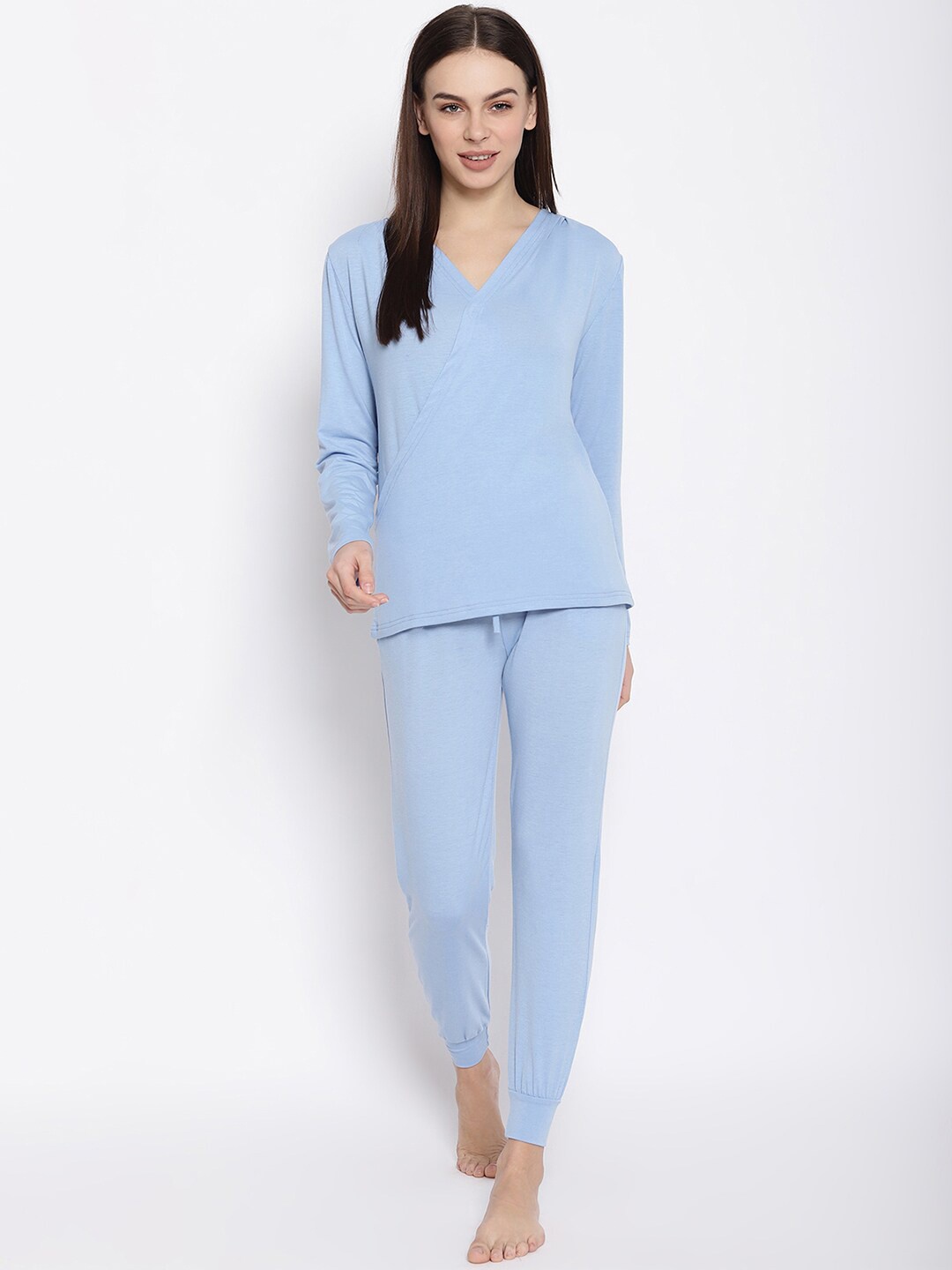 

iki chic V-Neck T-shirt with Joggers, Blue