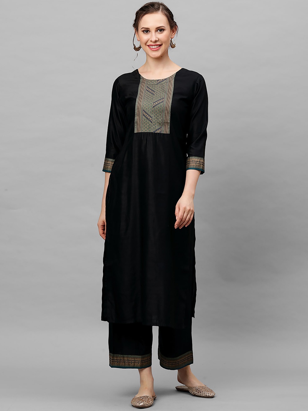 

Indo Era Women Black & Beige Yoke Design Kurta with Palazzos