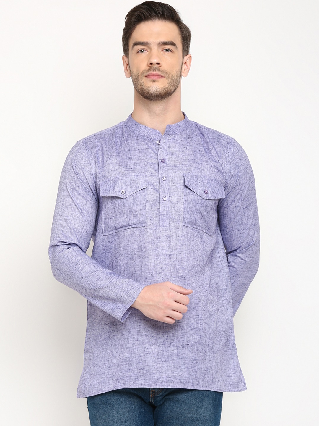 

Hangup Men Purple Mandarin Collar Kurta