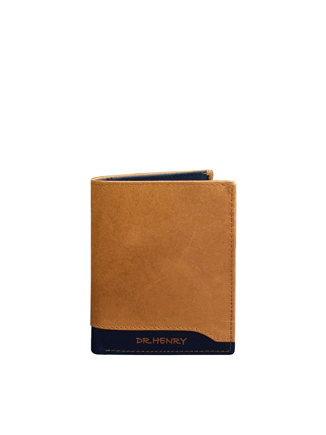 

DR. HENRY Men Tan & Blue Textured Two Fold Leather Wallet