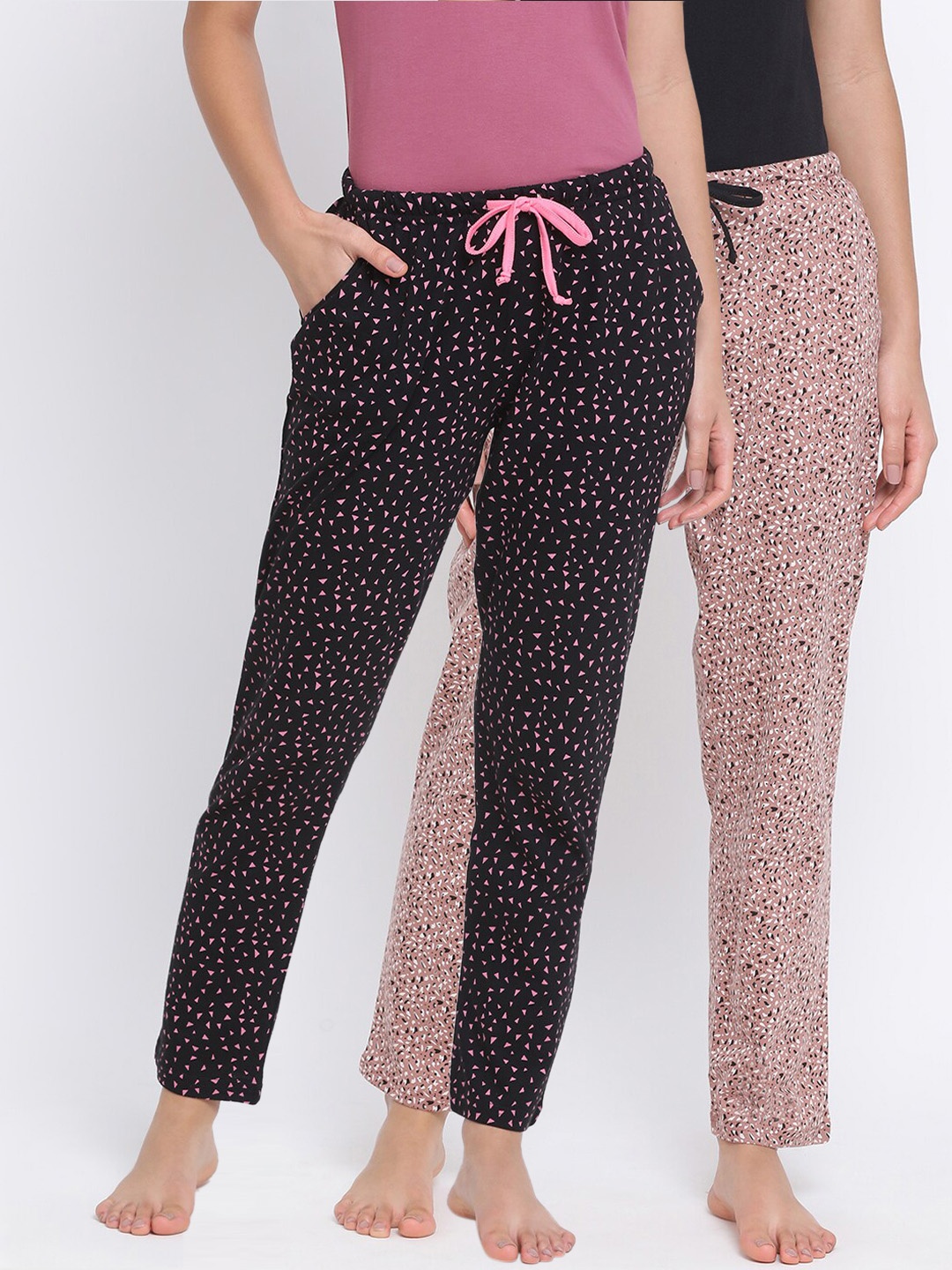 

Kanvin Women Pack of 2 Printed Pure Cotton Lounge Pants PJ1111+PJ1124, Brown