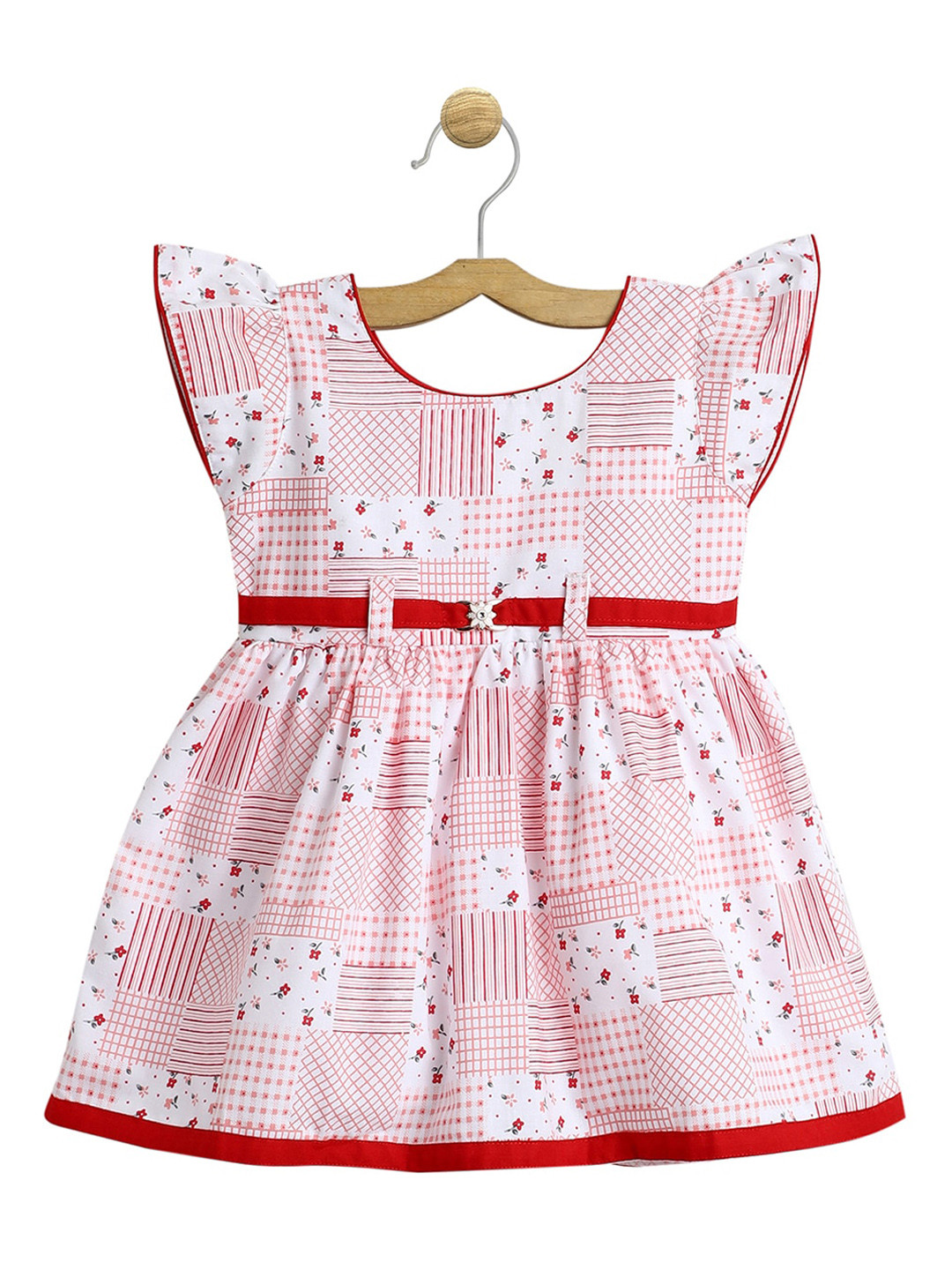 

The Magic Wand Infant Girls Red & White Cotton Printed Fit and Flare Dress