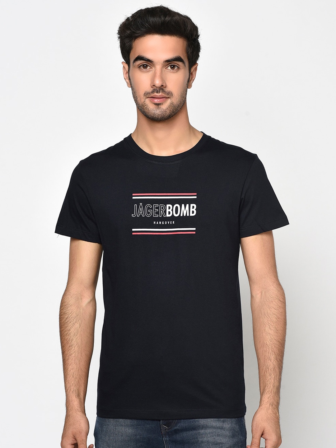 

Octave Men Navy Blue Printed Round Neck T-shirt