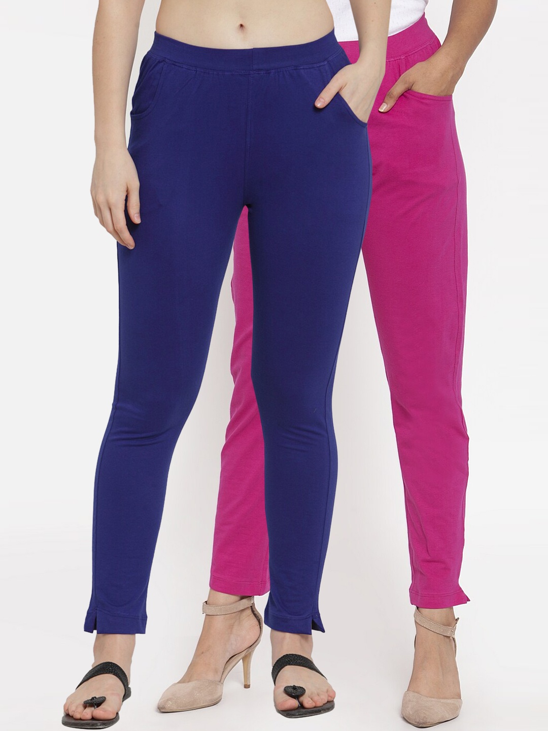 

TAG 7 Women Pack Of 2 Solid Straight-Fit Ankle-Length Leggings, Magenta