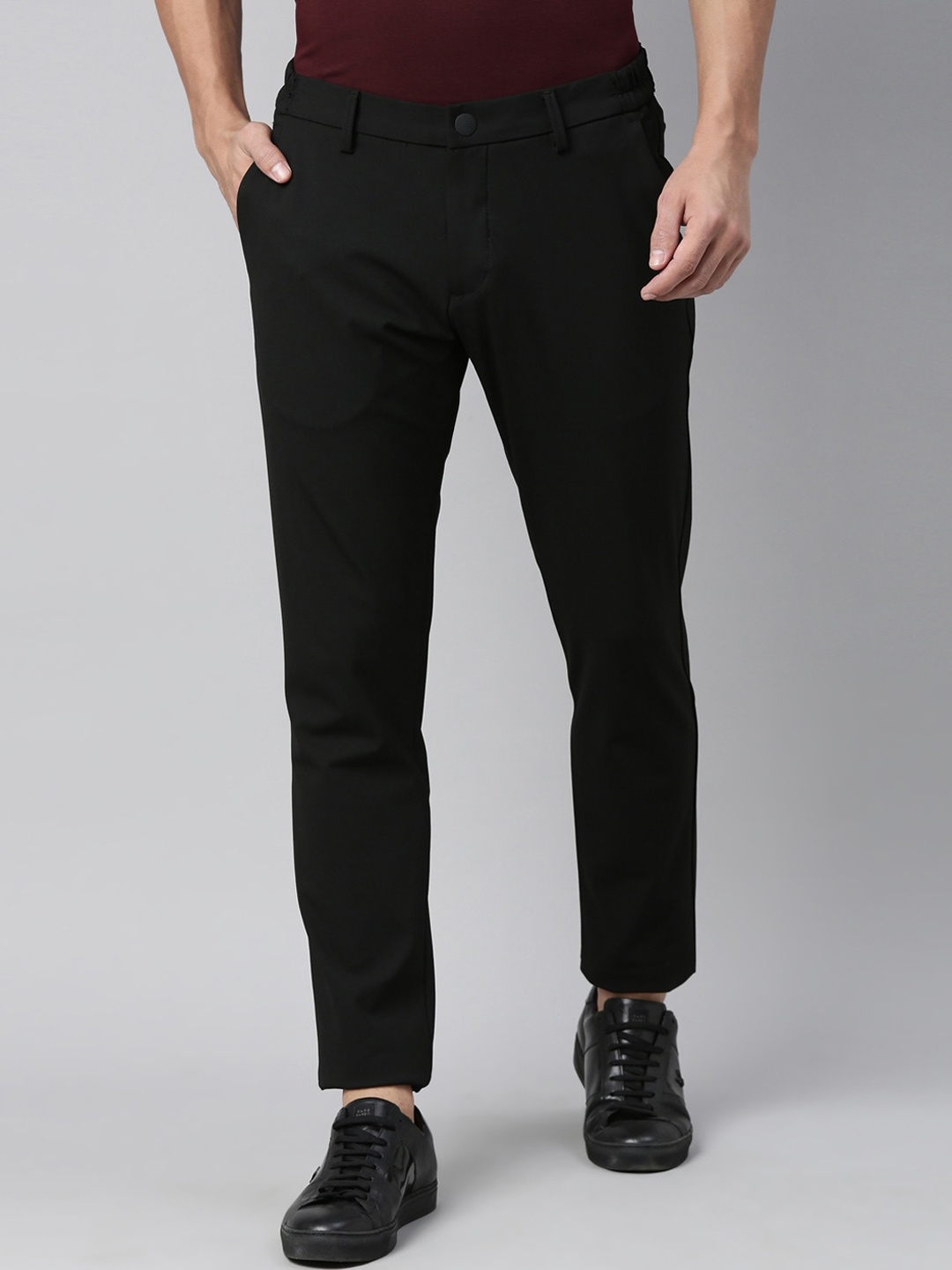 

RARE RABBIT Men Black Regular Fit Solid Regular Trousers