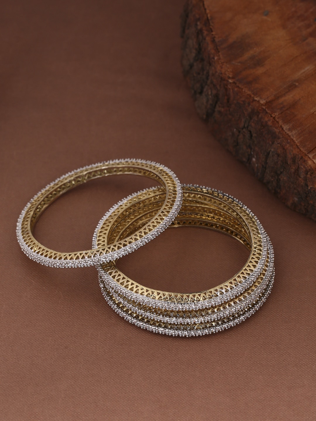 

Shoshaa Set Of 4 Gold-Plated Silver-Toned Stone-Studded Handcrafted Bangles