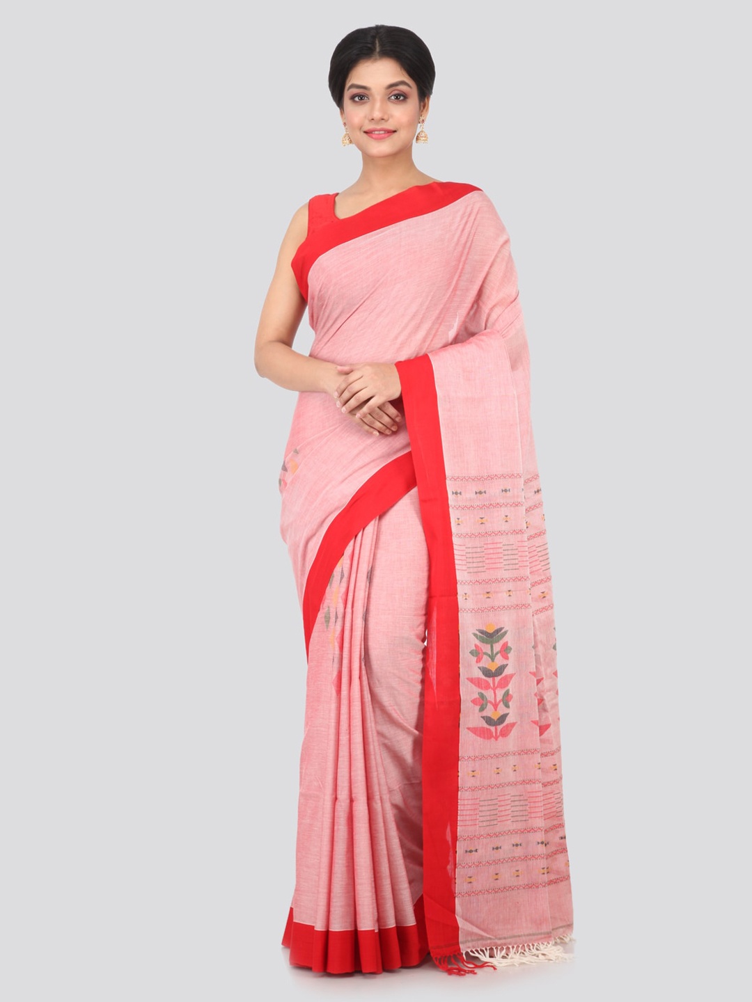 

PinkLoom Red Pure Cotton Woven Design Handloom Sustainable Saree