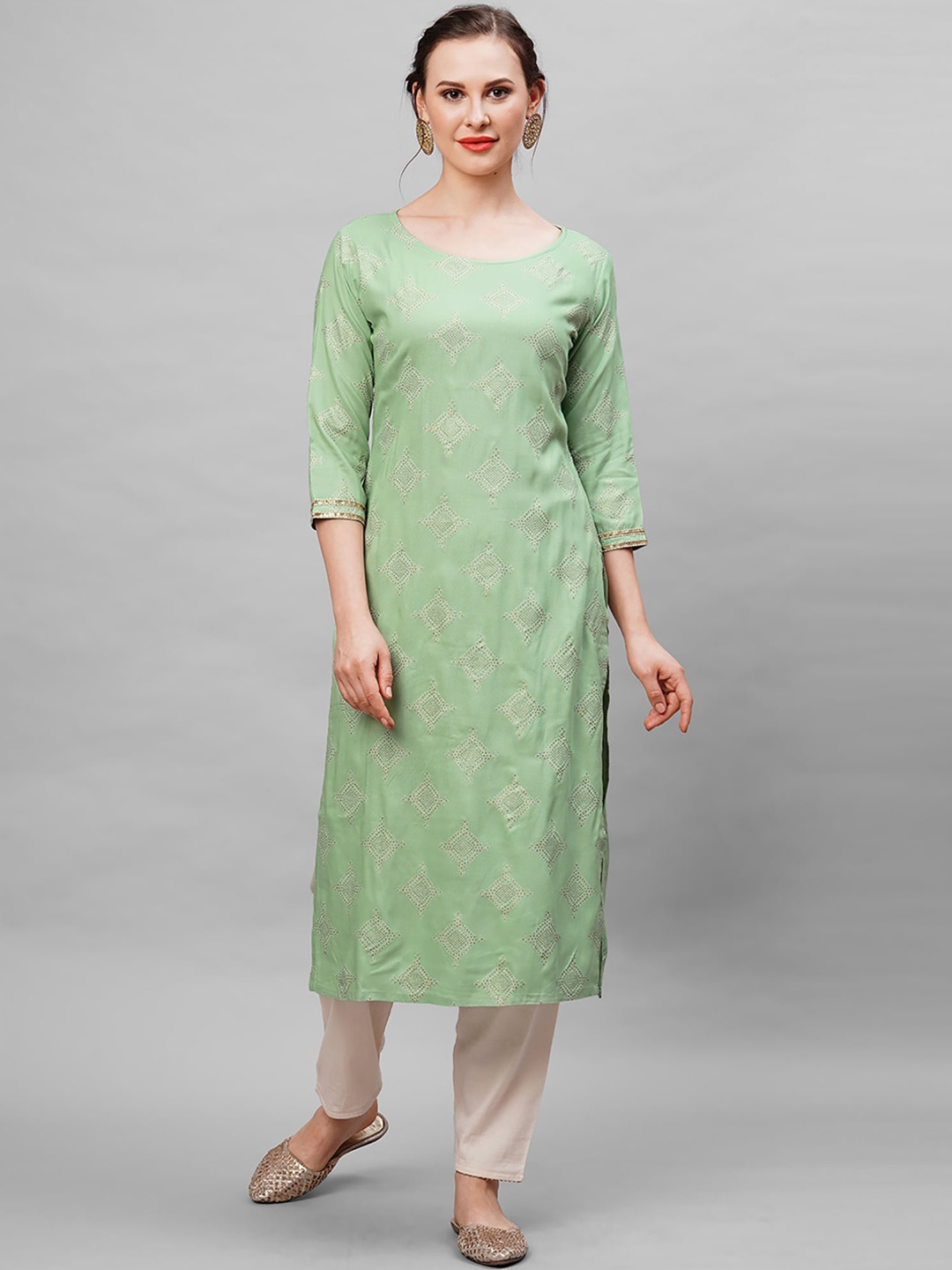 

Indo Era Women Green Thread Work Kurta