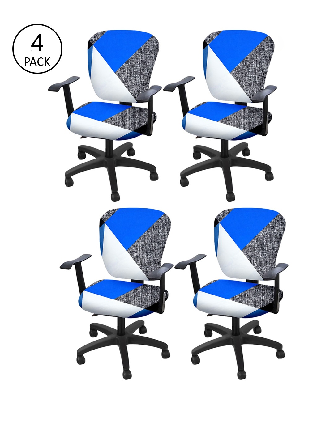 

Cortina Set Of 4 White & Blue Geometric Print Chair Covers