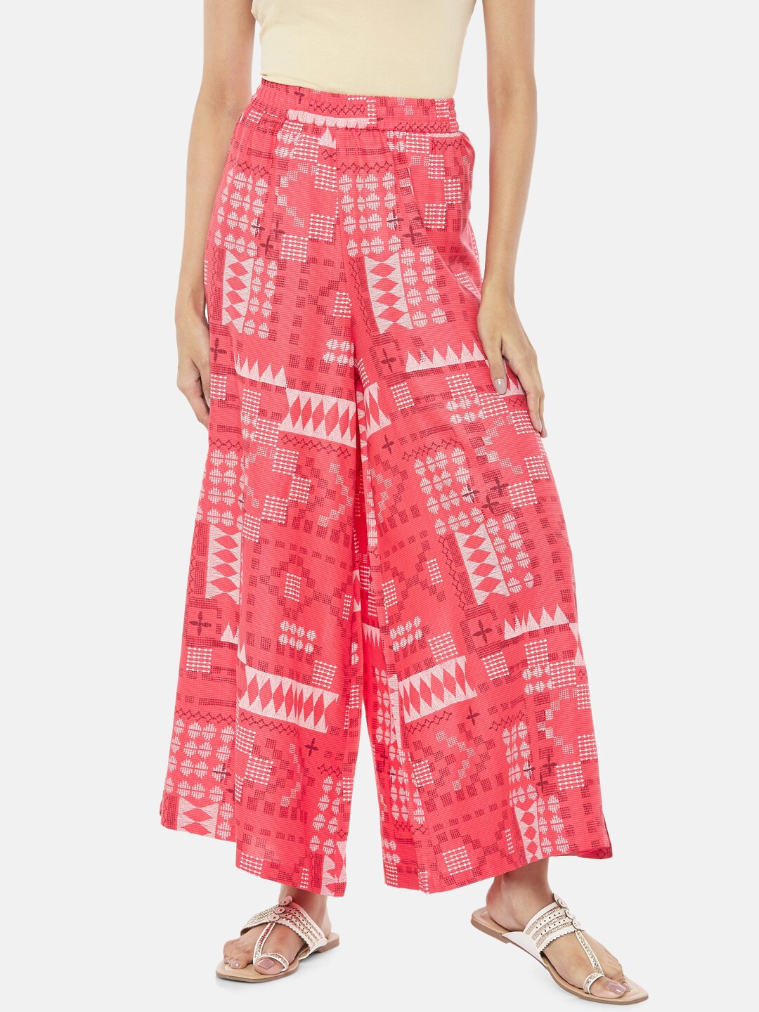 

RANGMANCH BY PANTALOONS Women Coral Printed Wide Leg Palazzos