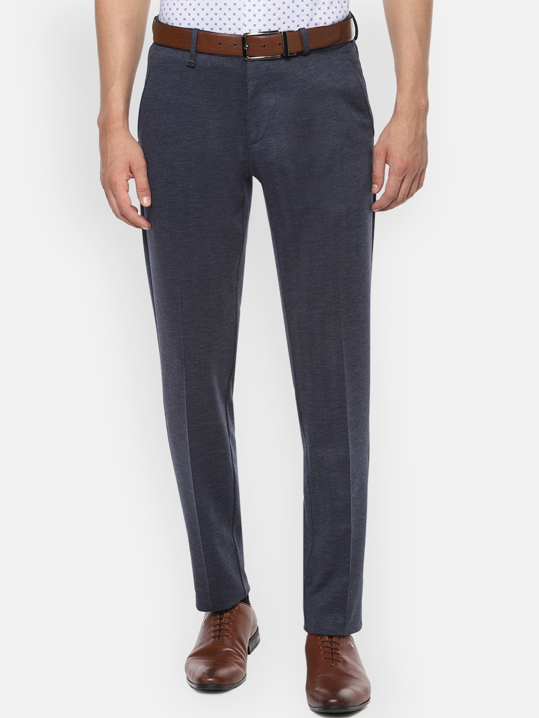 

Van Heusen Men Charcoal Grey Slim Fit Herringbone Patterned Formal Trousers