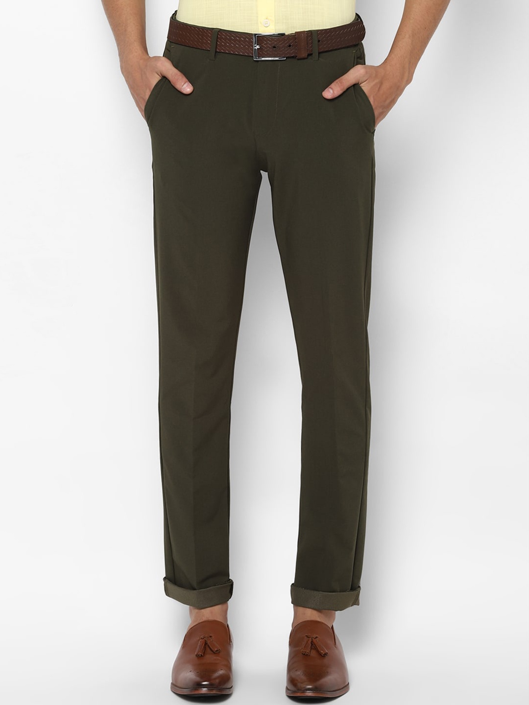 

Allen Solly Men Olive Green Slim Fit Solid Regular Trousers