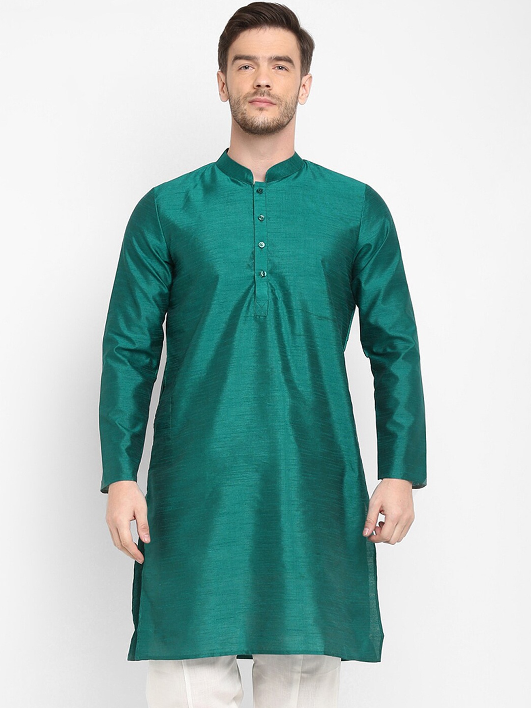 

Hangup Men Green Mandarin Collar Kurta