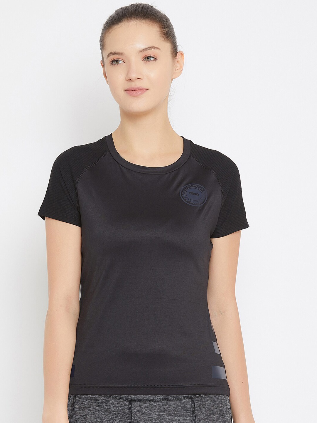 JUMP USA Women Black Solid Round Neck T-shirt