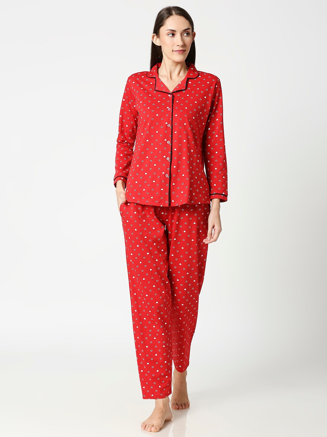 

AV2 Women Red & White Printed Night suit