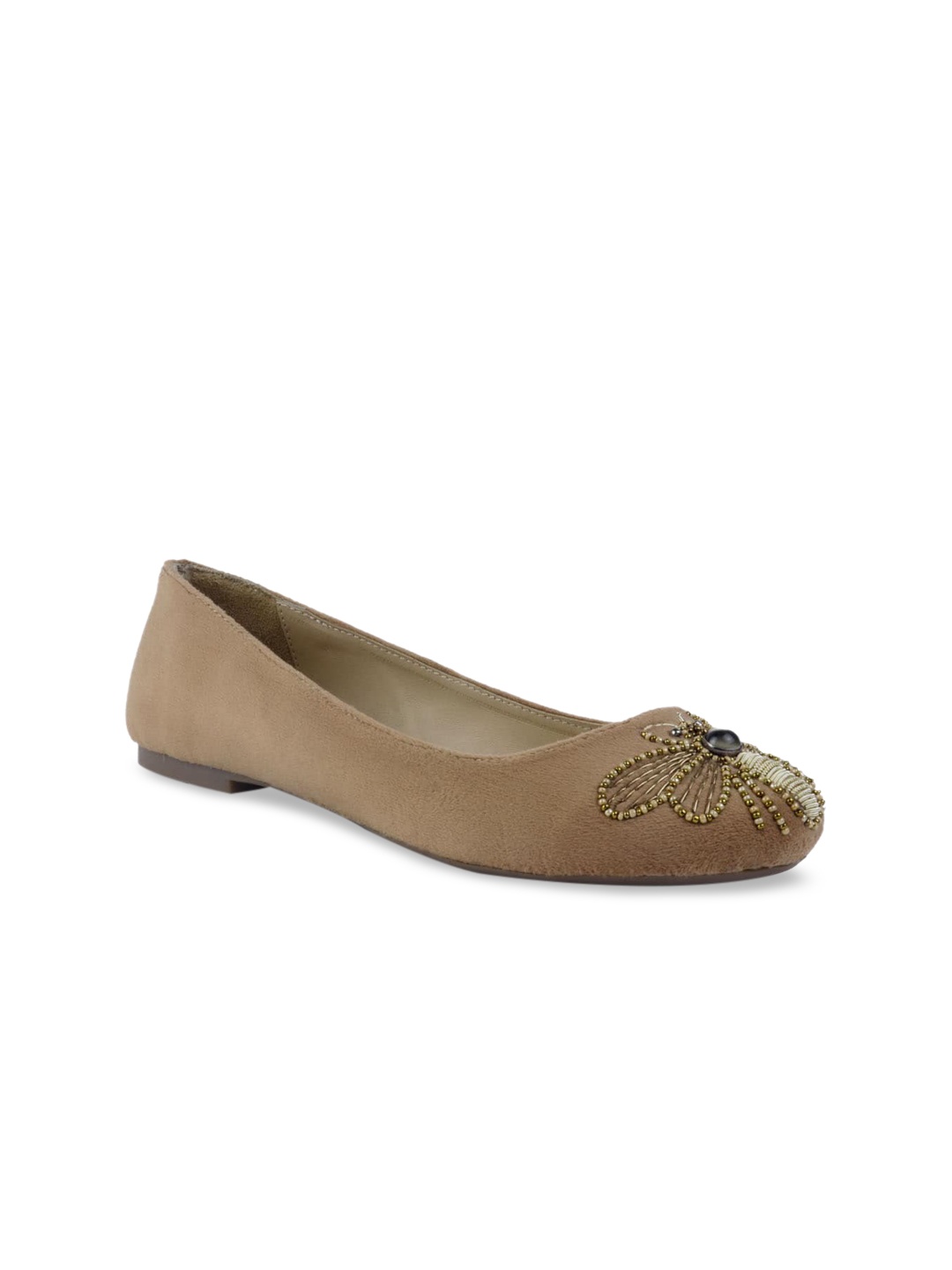 

London Rag Women Tan Embellished Suede Ballerinas