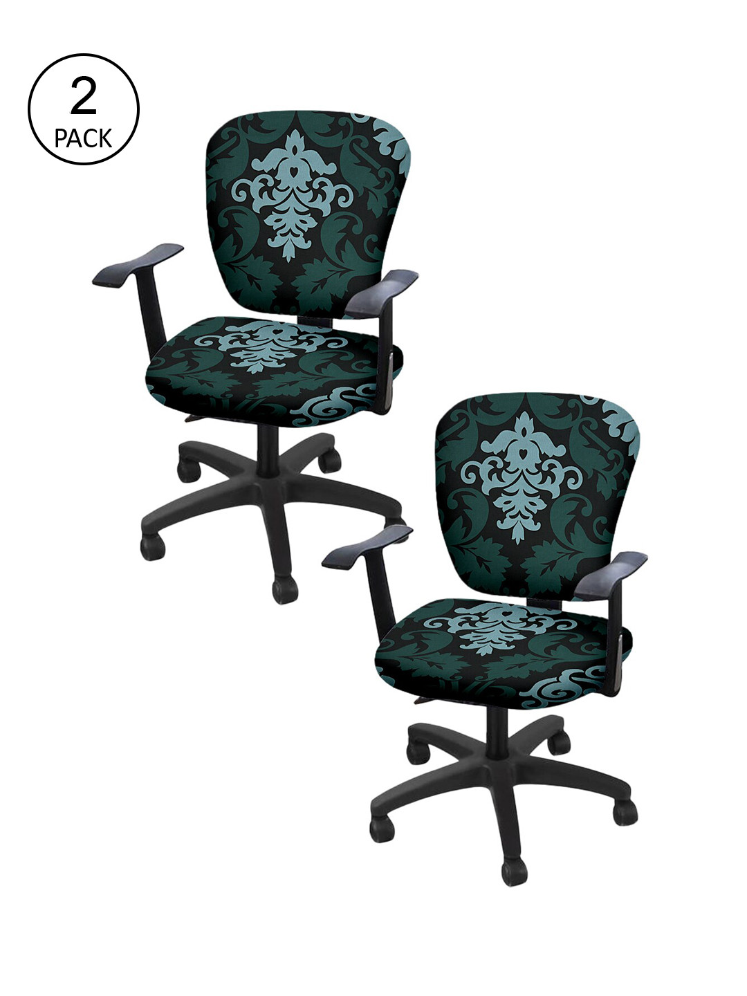 

Cortina Set Of 2 Navy Blue & Green Ethnic Motifs Print Chair Covers