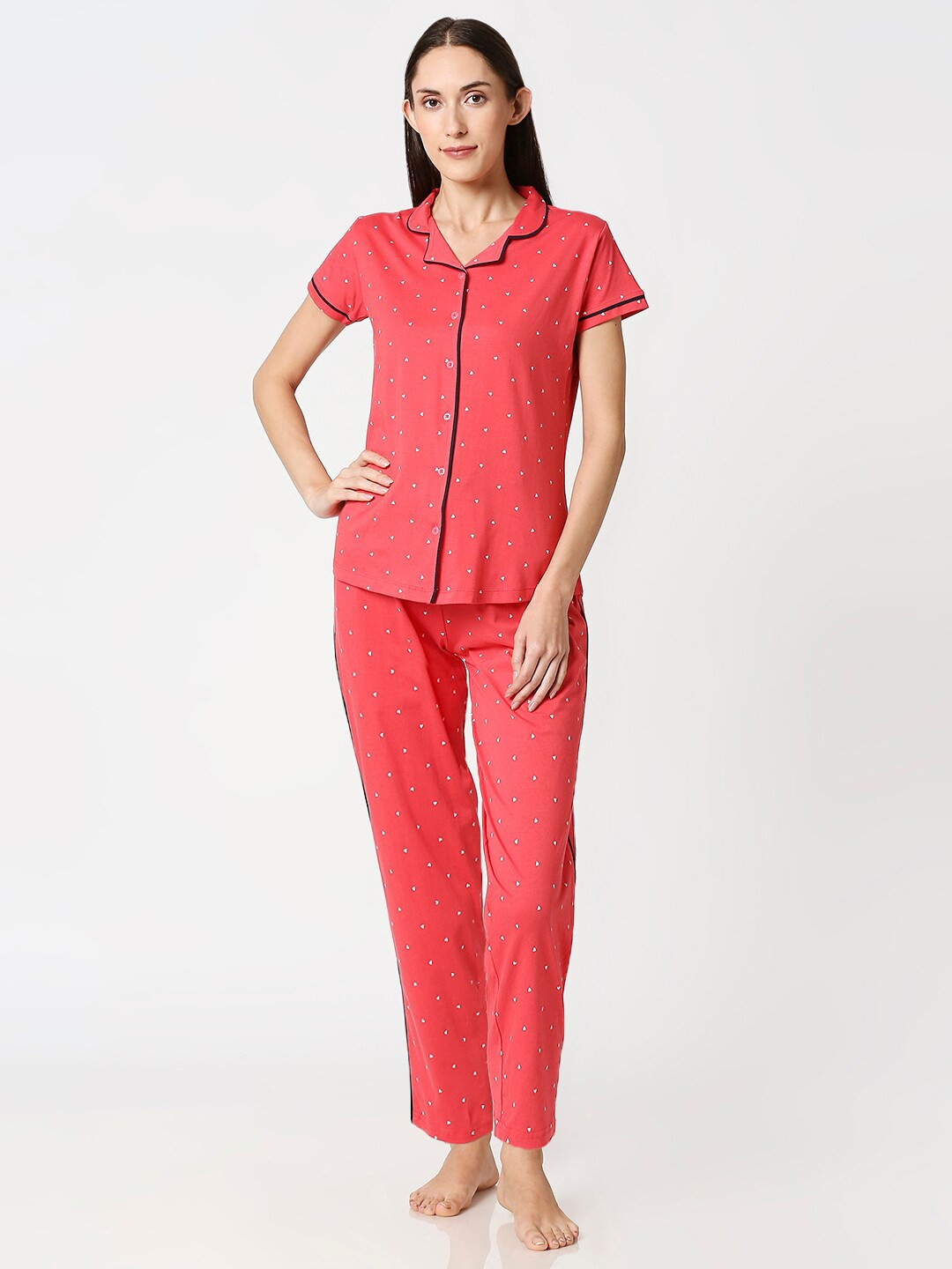 

AV2 Women Red & Navy Blue Printed Night suit