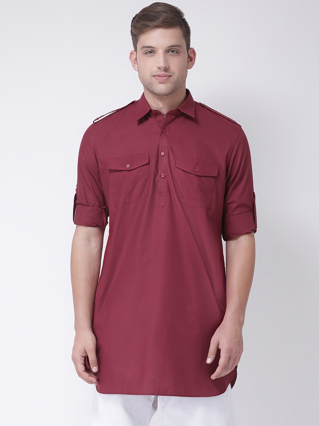 

TABARD Men Maroon Cotton Pathani Kurta