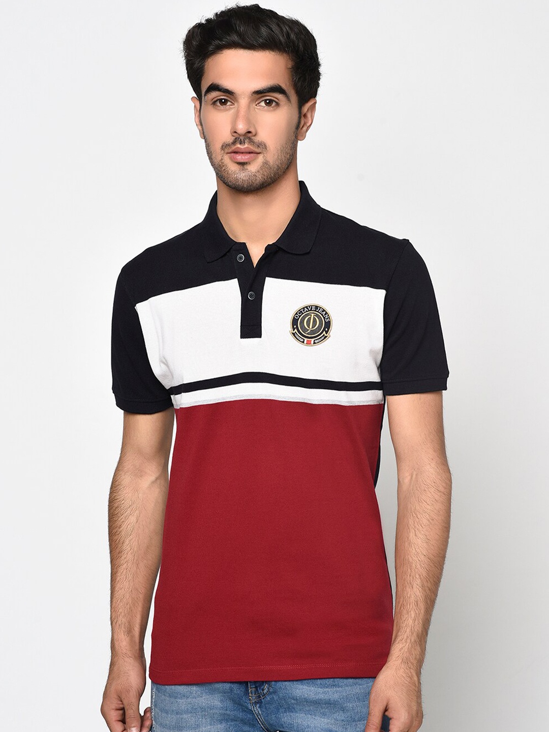

Octave Men Maroon Colourblocked Polo Collar T-shirt