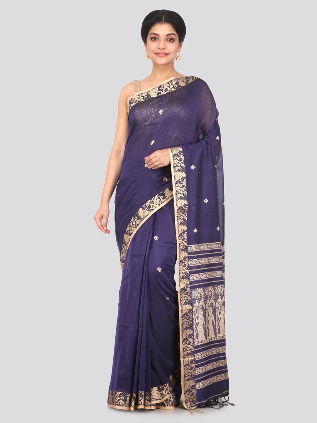 PinkLoom Blue Woven Design Pure Cotton Handloom Saree