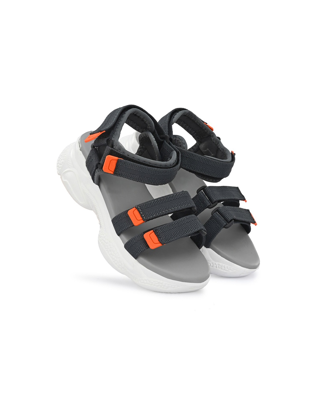 

HIROLAS Women Grey & Orange Sports Sandals