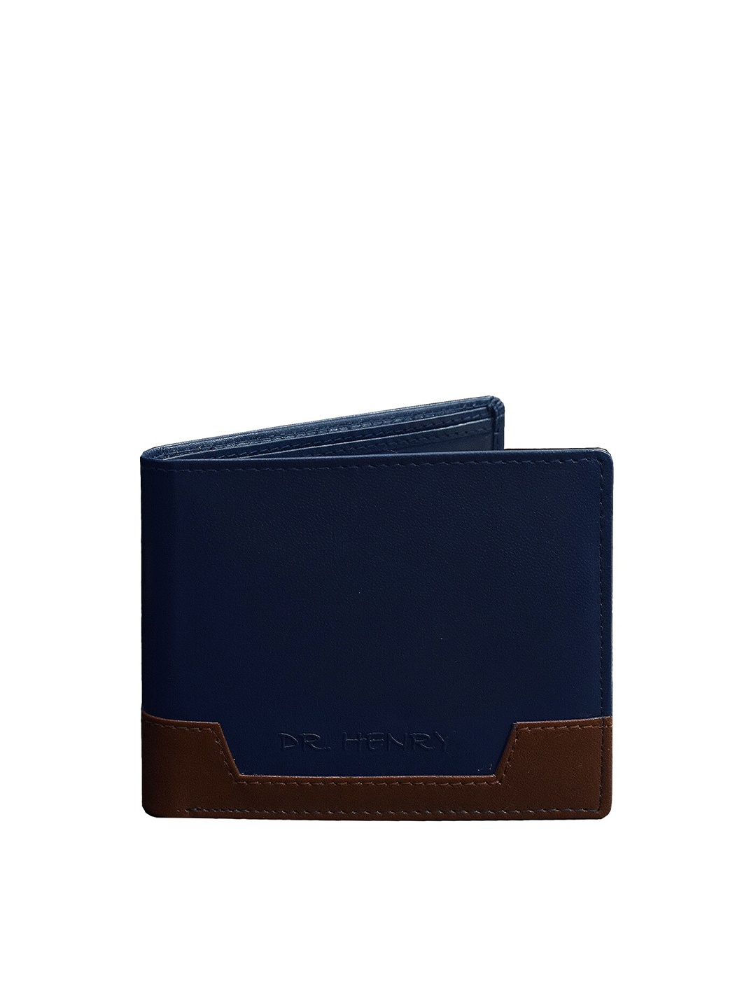 

DR. HENRY Men Blue & Brown Colourblocked Two Fold Leather Wallet