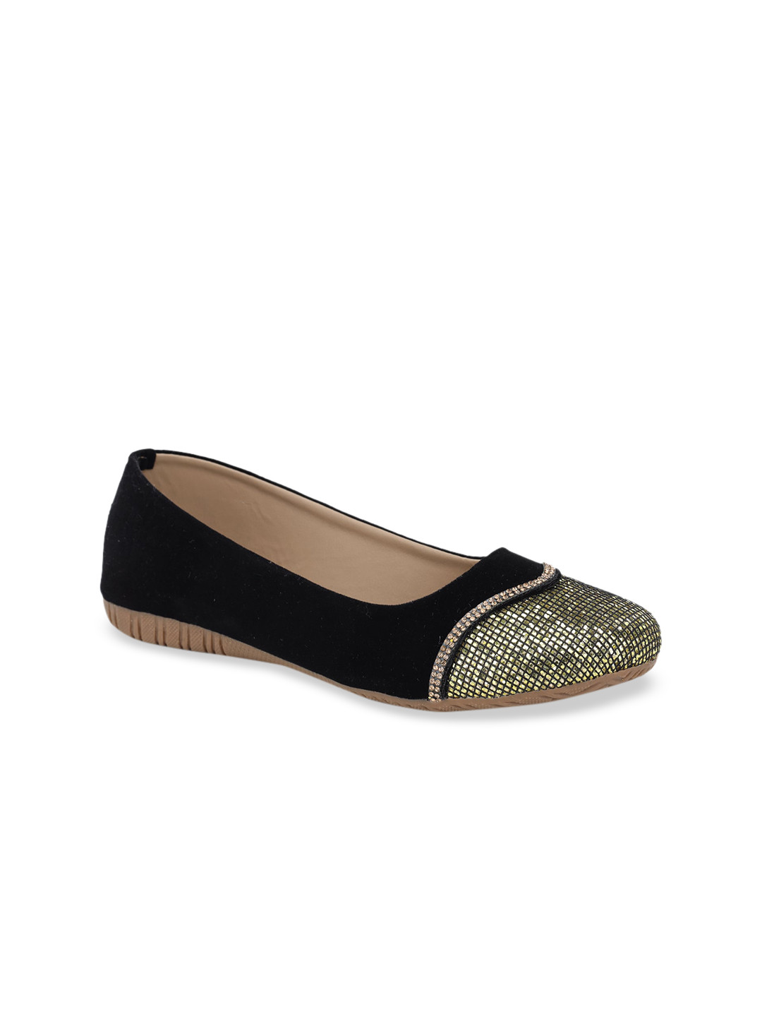

LONDON STEPS Women Black & Gold-Toned Embellished Ballerinas