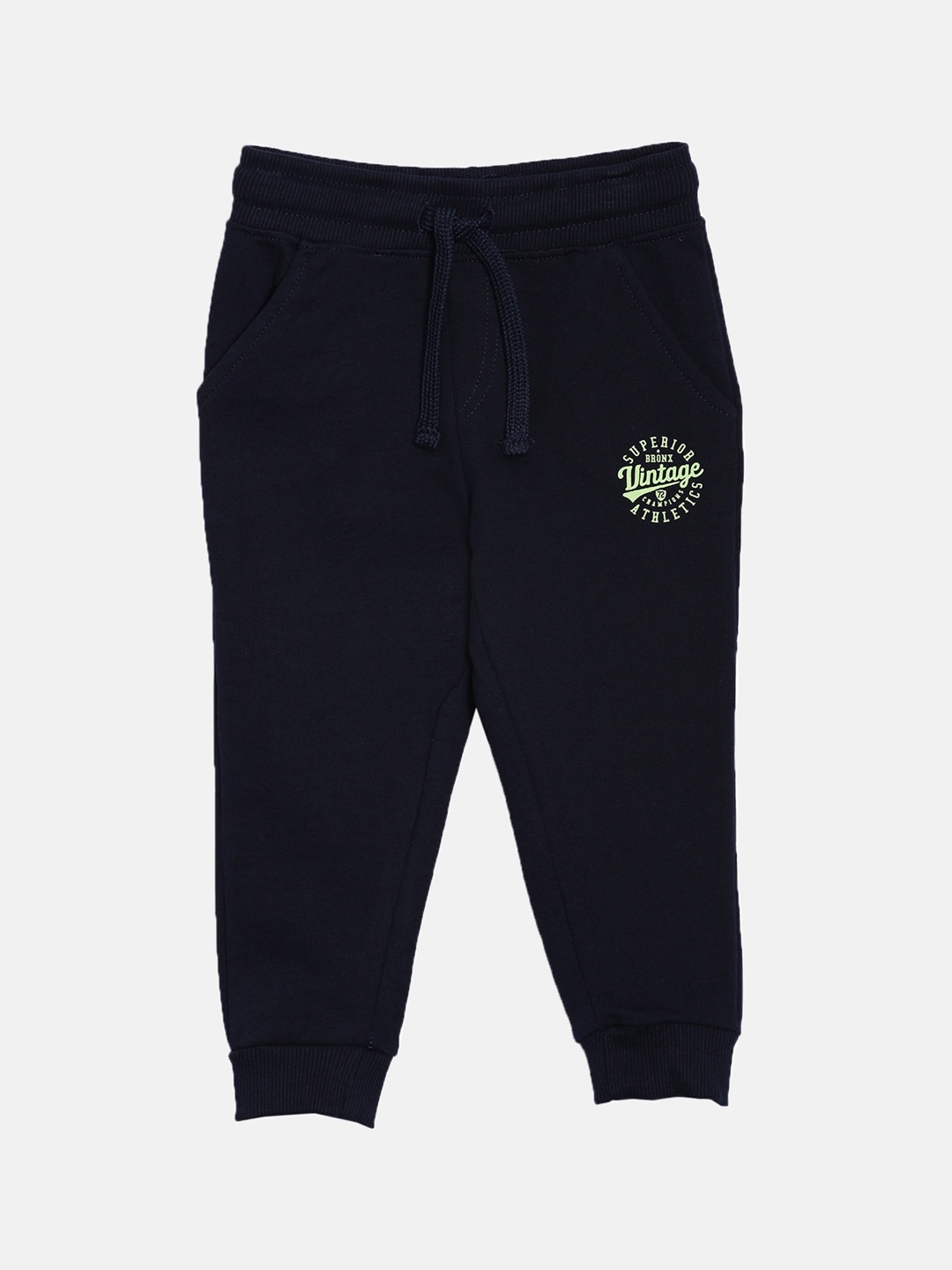 

3PIN Infant Boys Navy Blue Cotton Solid Joggers