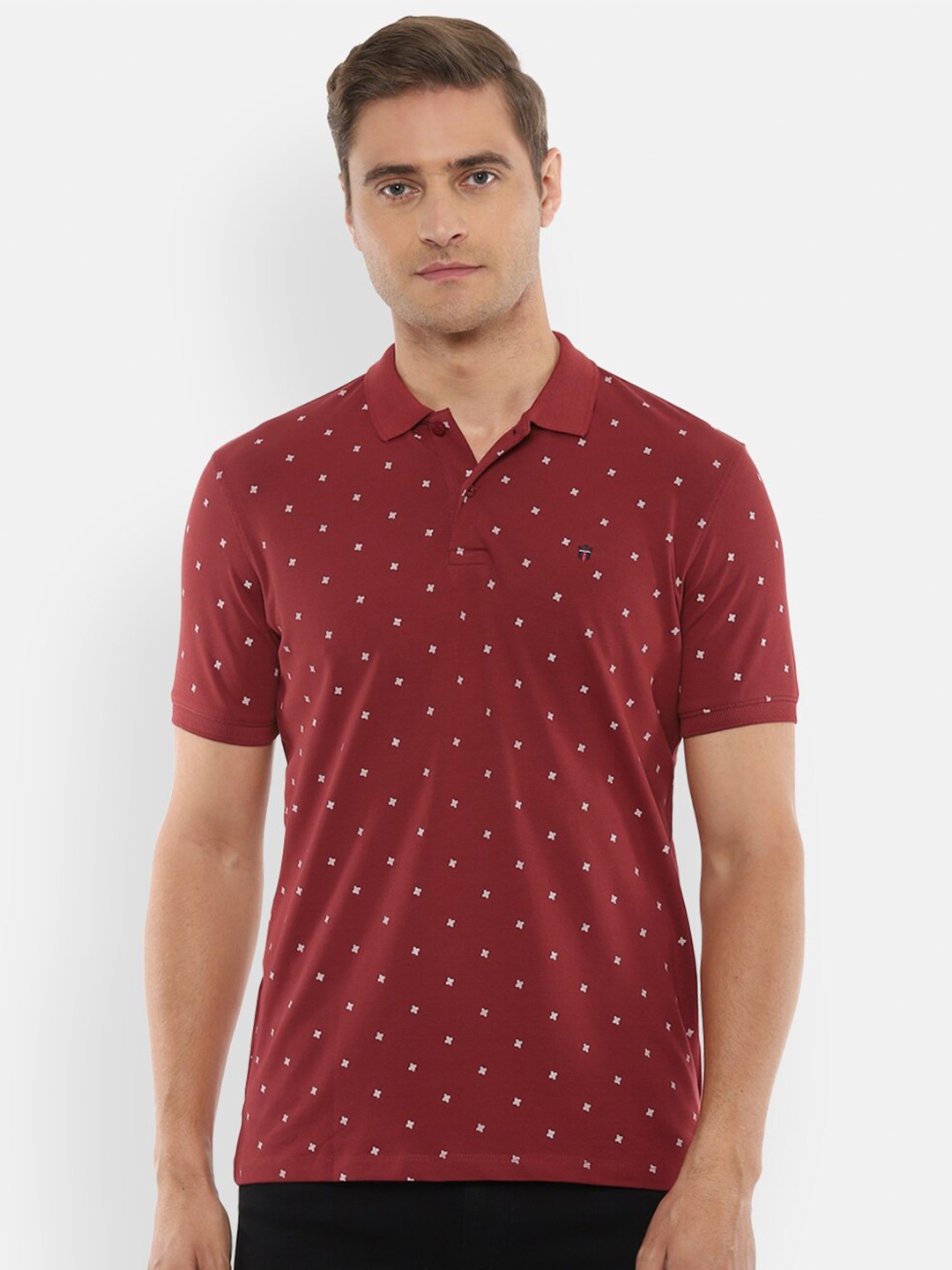

Louis Philippe Sport Men Maroon and White Printed Polo Collar Pure Cotton T-shirt