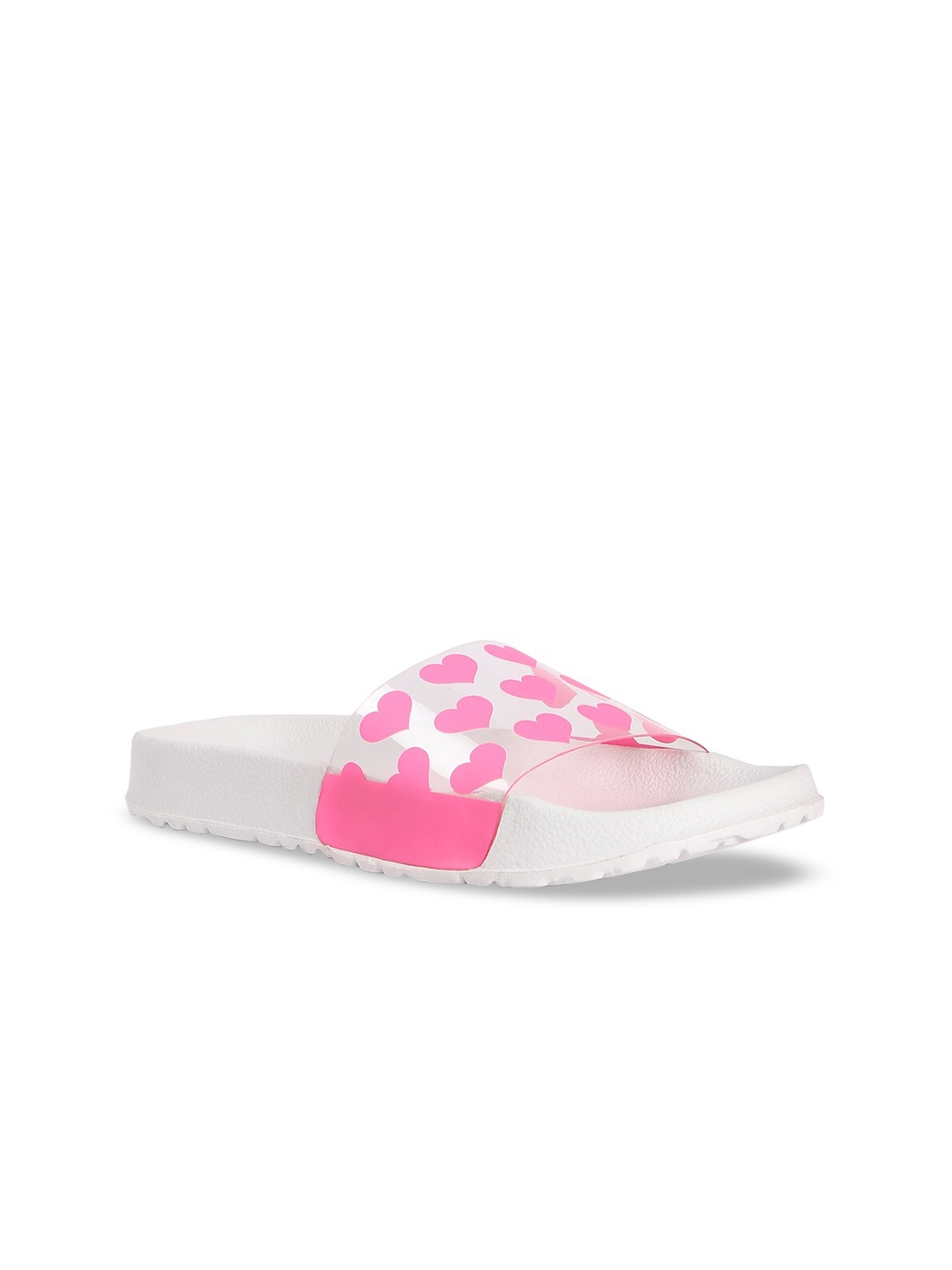 FOREVER 21 Women White & Pink Printed Sliders