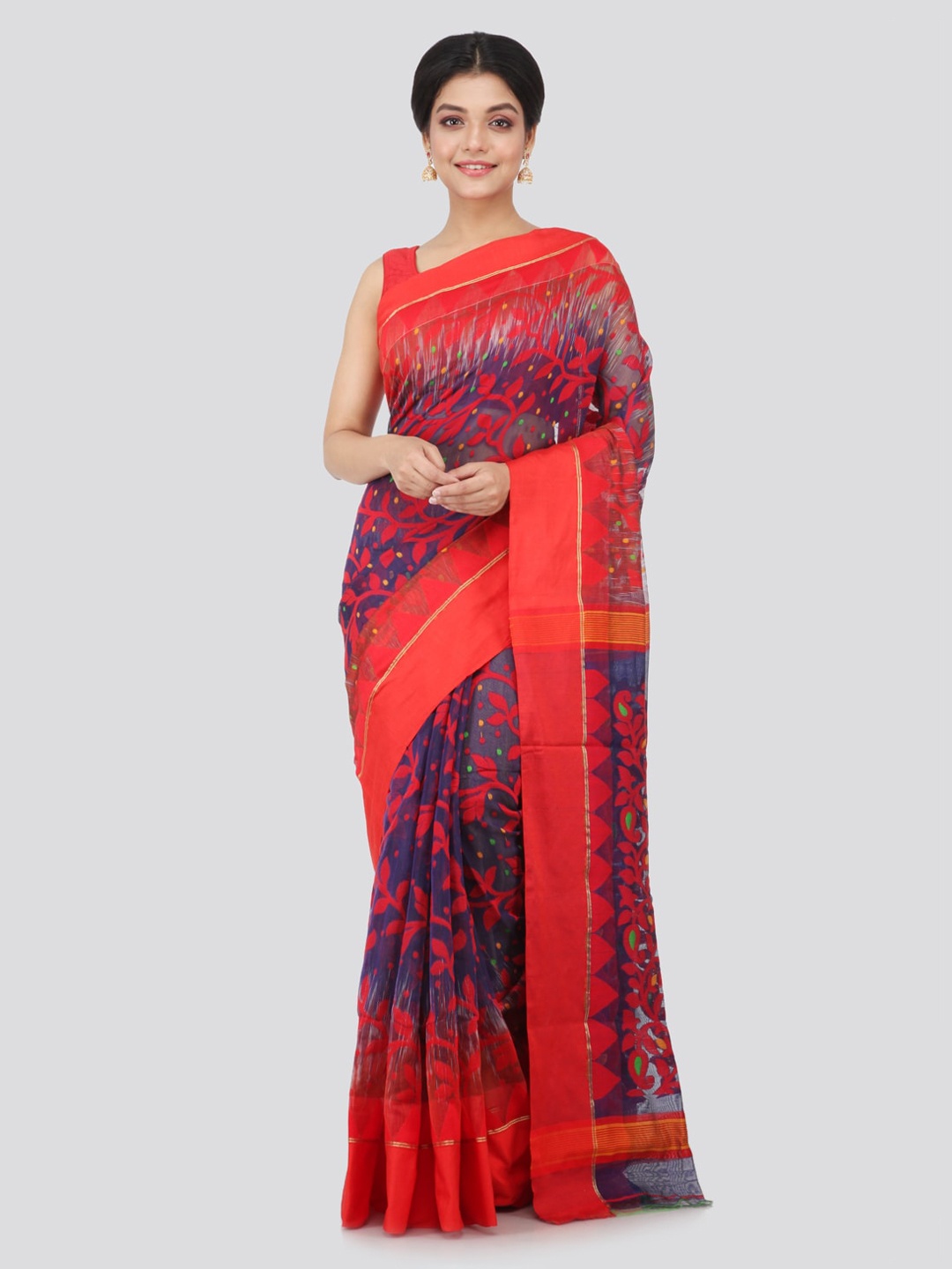 

PinkLoom Blue Pure Cotton Woven Design Jamdani Sustainable Saree