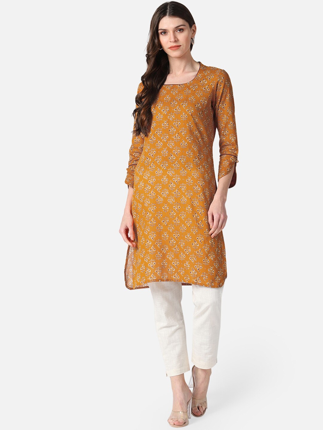 

AHIKA Women Mustard Yellow Ethnic Motifs Printed Kurta