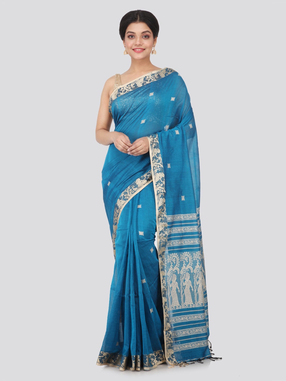 

PinkLoom Blue Woven Design Pure Cotton Handloom Sustainable Saree