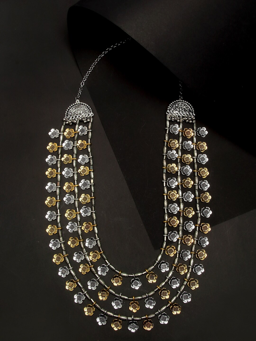 

NEUDIS Silver-Toned & Gold-Toned Alloy Rhodium-Plated Layered Necklace