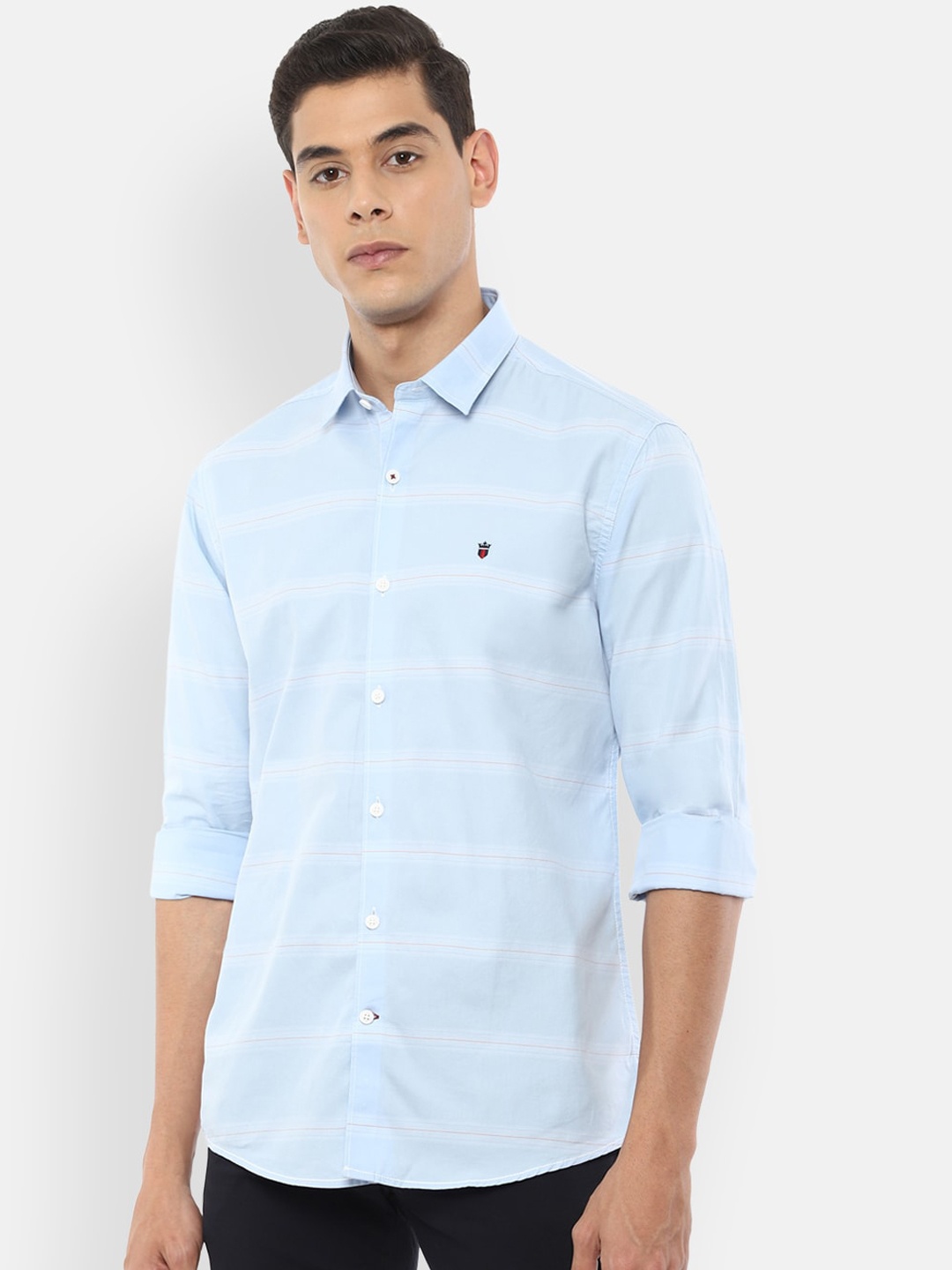 

Louis Philippe Sport Men Blue & Red Slim Fit Striped Pure Cotton Casual Shirt