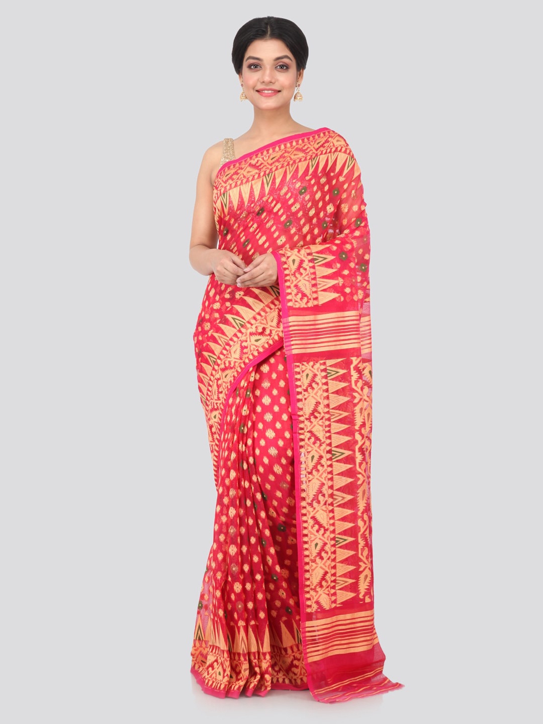 PinkLoom Pink Woven Design Jamdani Saree