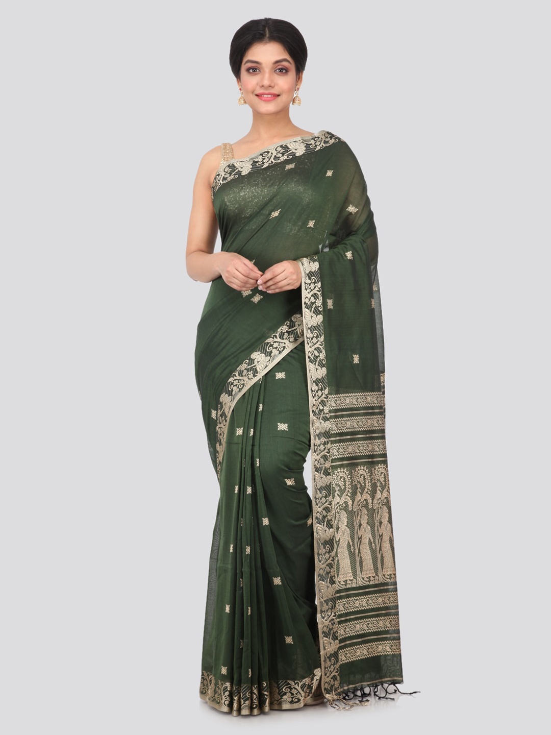 

PinkLoom Green Pure Cotton Woven Design Handloom Saree