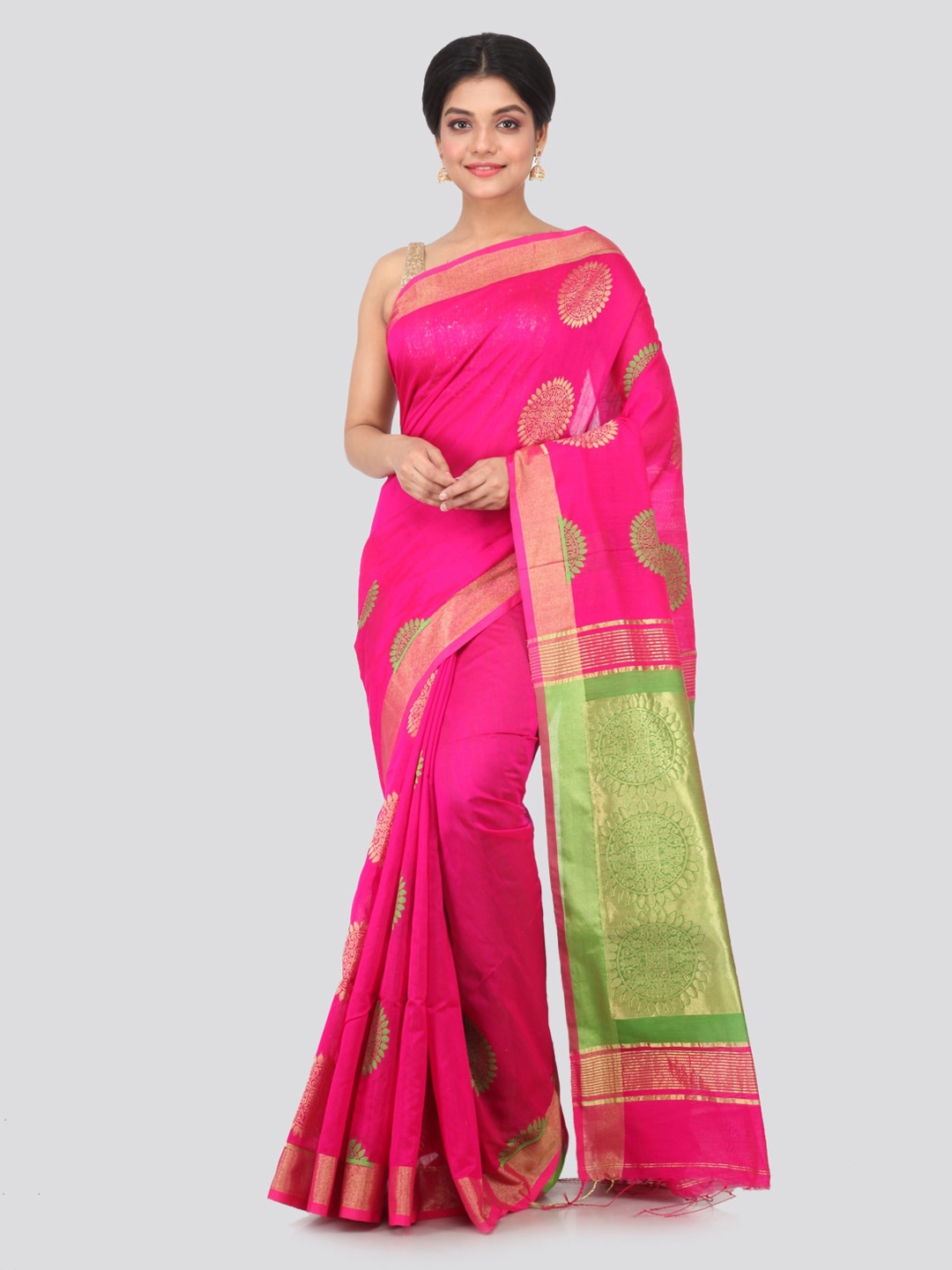 

PinkLoom Pink Woven Design Cotton Silk Handloom Saree