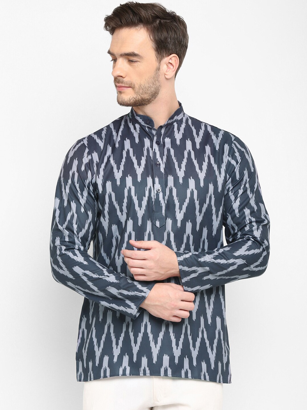 

Hangup Men Blue Geometric Printed Kurta