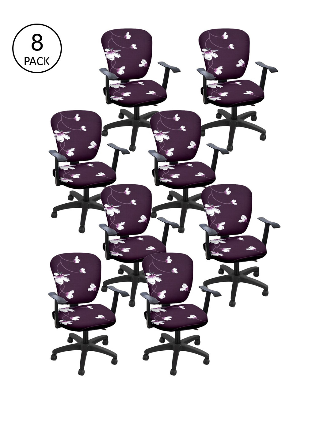 

Cortina Set Of 8 Aubergine & White Floral Printed Chair Covers, Purple