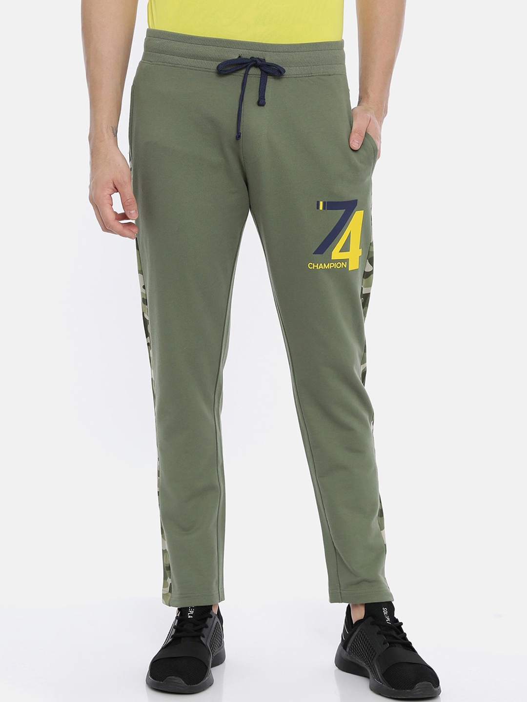 

3PIN Men Olive Green & Yellow Solid Track Pants