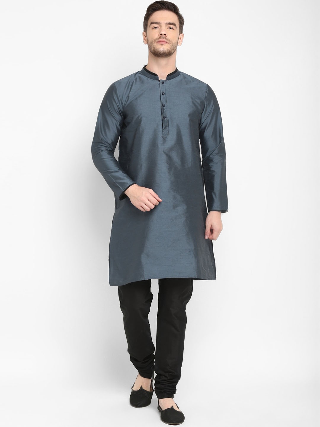 

Hangup Men Grey & Black Solid Kurta with Churidar
