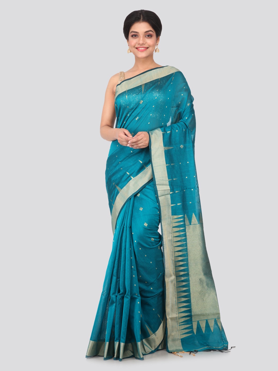 

PinkLoom Blue Woven Design Cotton Blend Handloom Saree