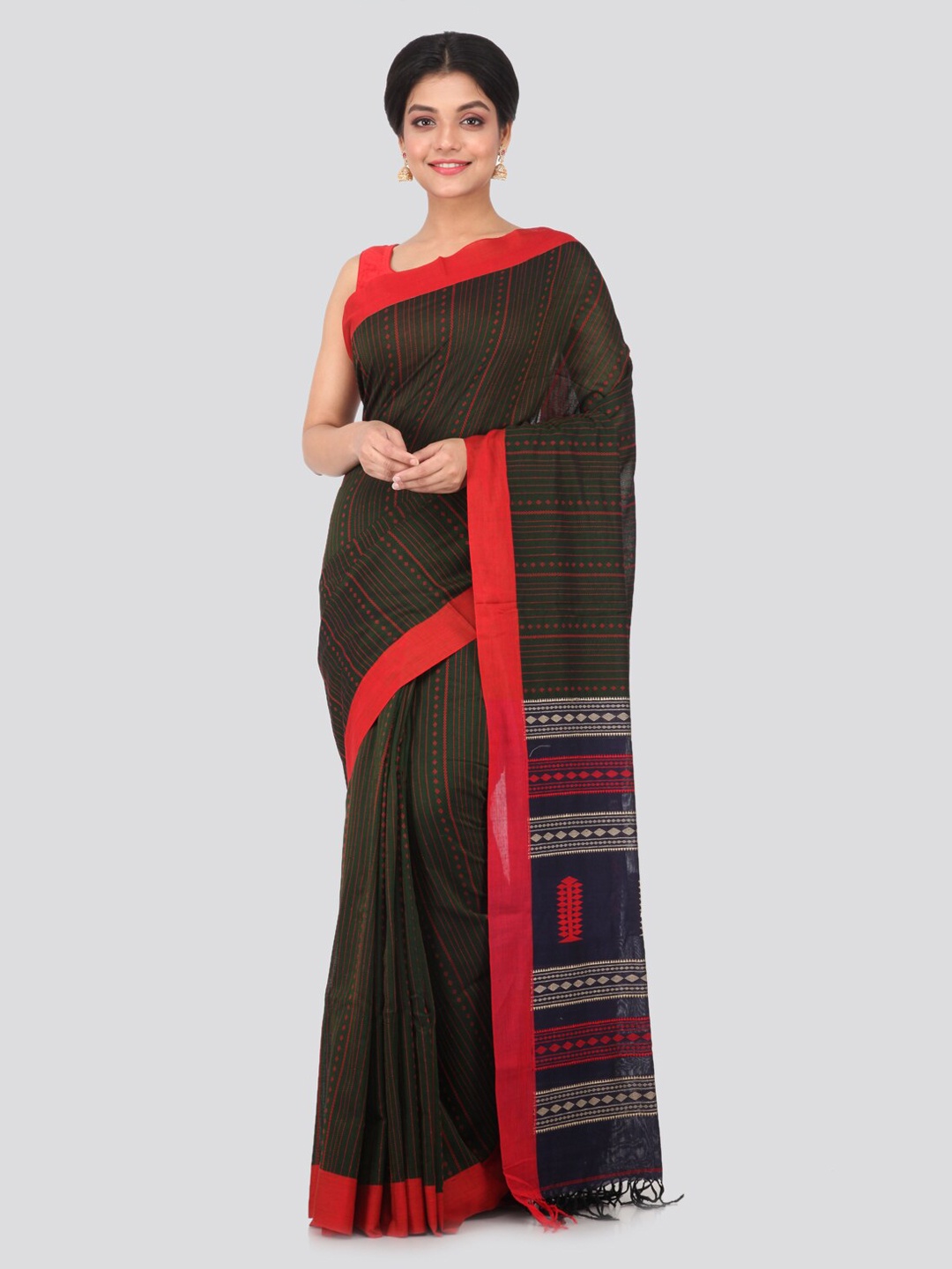 

PinkLoom Green Striped Pure Cotton Handloom Saree
