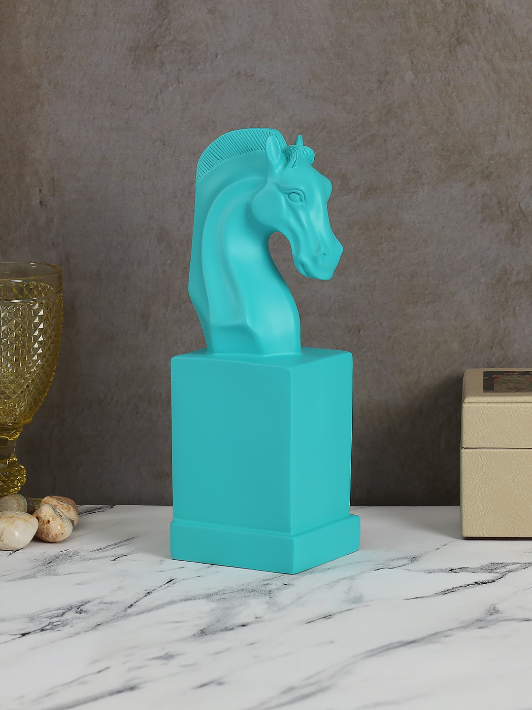 

India Circus by Krsnaa Mehta Turquoise Blue Horse Head Figurine Showpiece